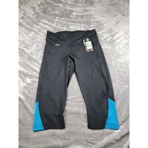 NEW Under Armour Fly Capri Compression Leggings Large black/aqua Blue heat gear